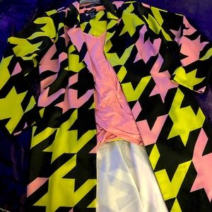 3 piece Long coat jacket top and pants vibrant color Ashley Stewart pants set.